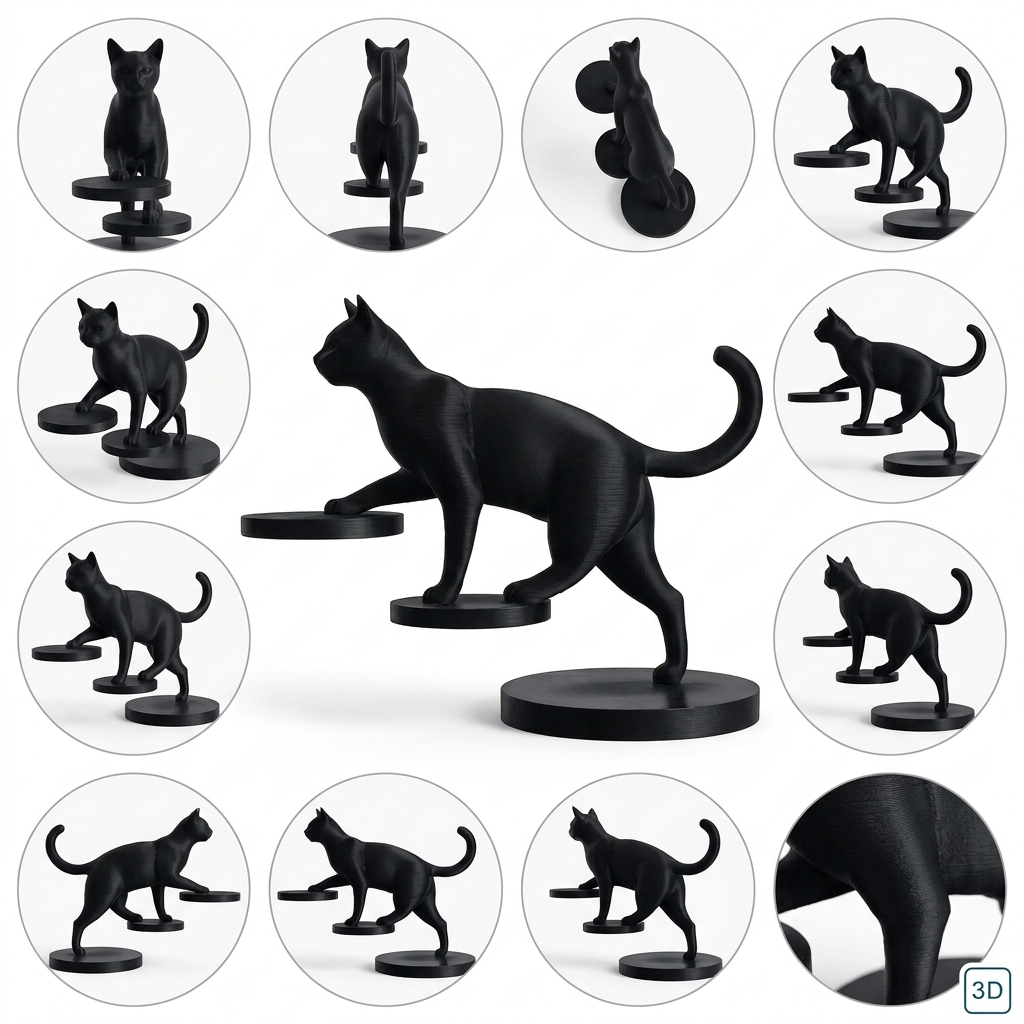 3D Printed Balancing Cat Sculpture