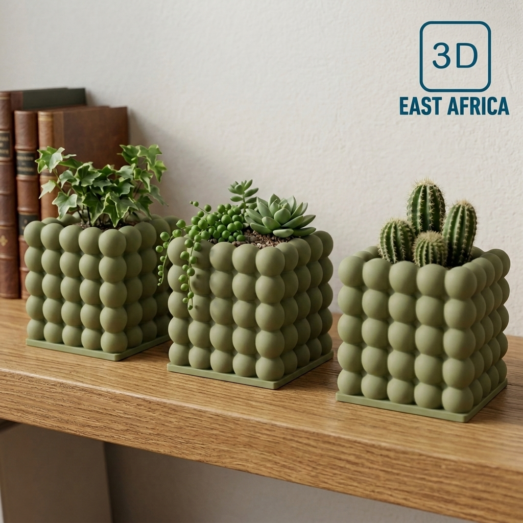 3D Printed Bubble Cube Planter Modern Minimalist Plant Pot
