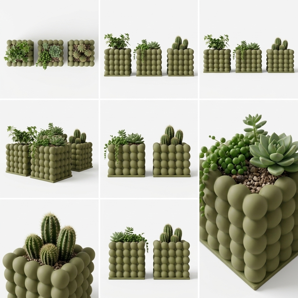 3D Printed Bubble Cube Planter Modern Minimalist Plant Pot
