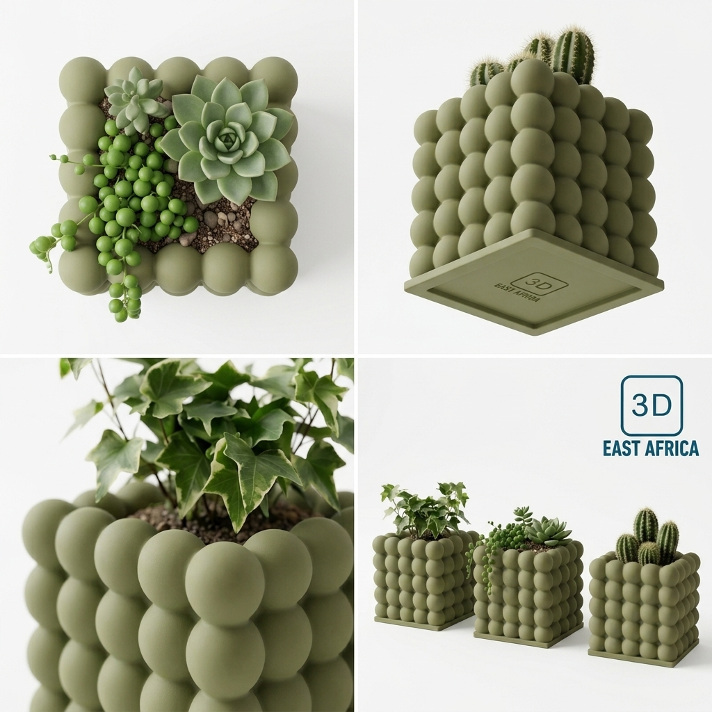 3D Printed Bubble Cube Planter Modern Minimalist Plant Pot