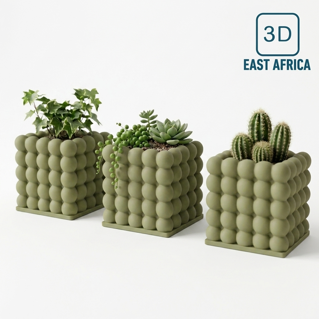 3D Printed Bubble Cube Planter Modern Minimalist Plant Pot