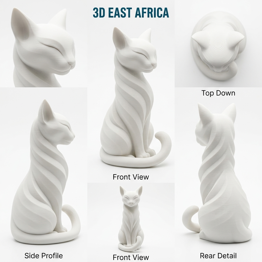 3D Printed Modern Minimalist Cat Sculpture