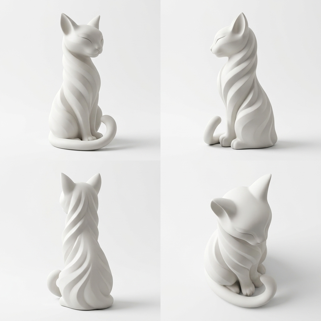 3D Printed Modern Minimalist Cat Sculpture