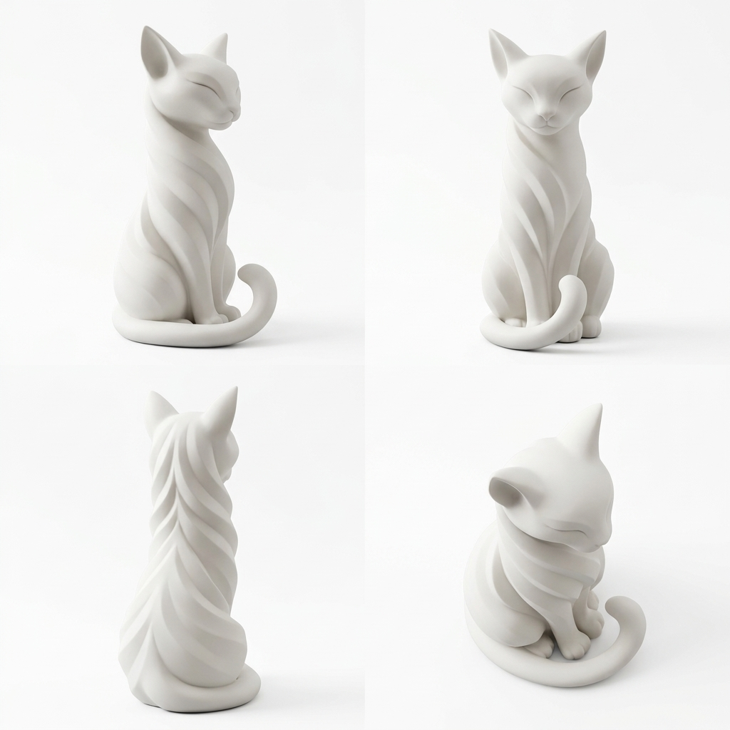 3D Printed Modern Minimalist Cat Sculpture