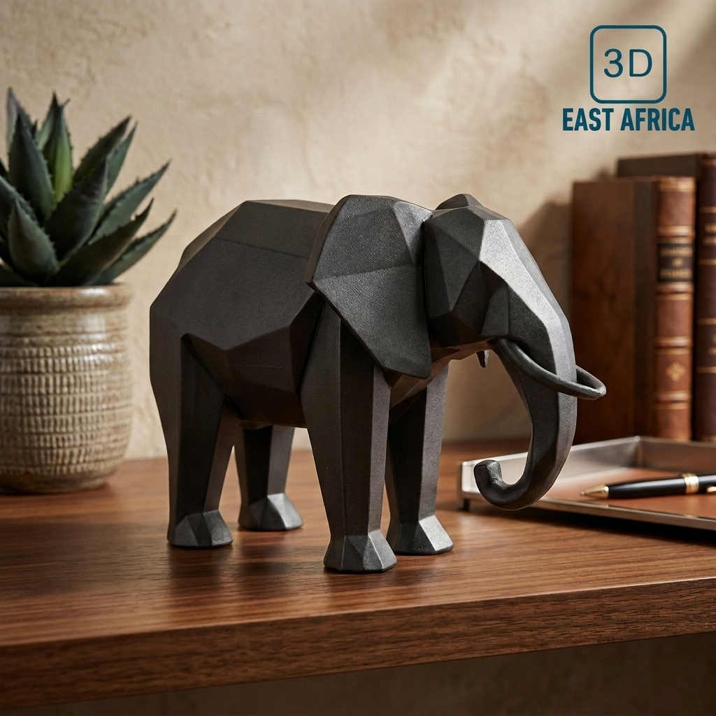 3D Printed Premium Modern Minimalist Low Poly Elephant Statue