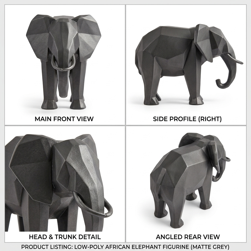 3D Printed Premium Modern Minimalist Low Poly Elephant Statue