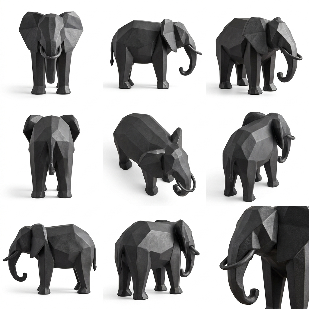 3D Printed Premium Modern Minimalist Low Poly Elephant Statue
