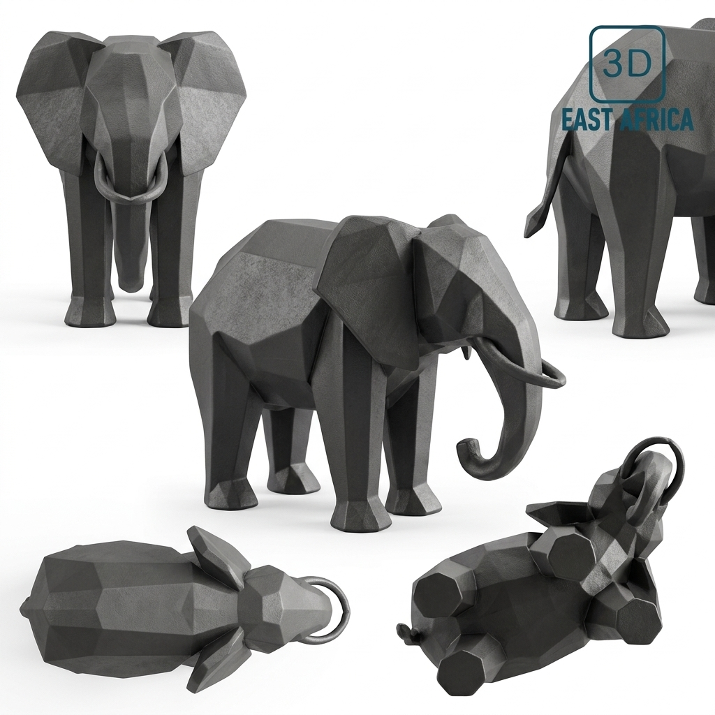 3D Printed Premium Modern Minimalist Low Poly Elephant Statue