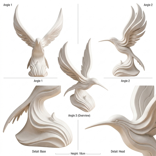 3D Printed Abstract Hummingbird Sculpture