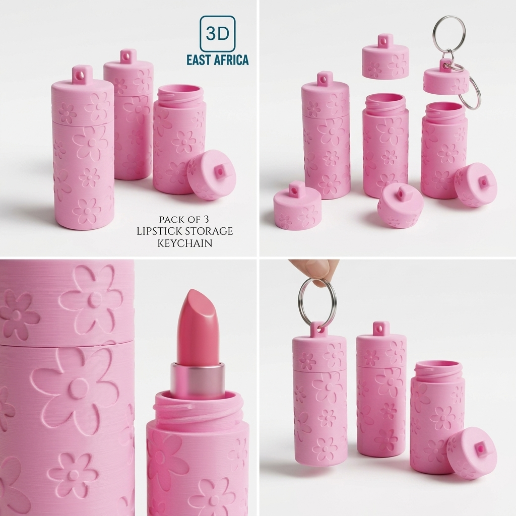 Pack of 3 3D Printed Lipstick Storage Keychain